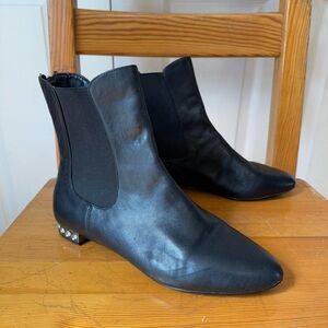 Modern Vice Leather Elegant Black Ankle Boots Rhinestone Heel 8